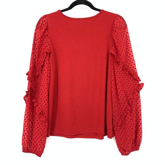 LOFT Long Sleeve Blouse Ruffle Polka Dot Sleeves Womens Size Small Red - Picture 2 of 6
